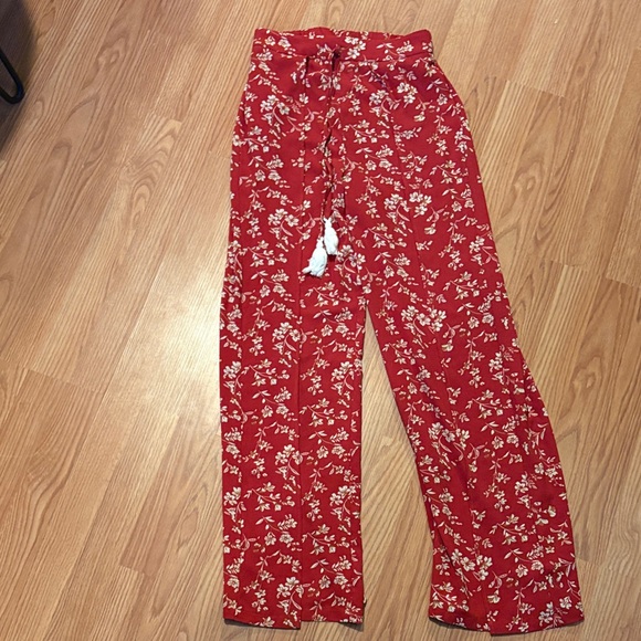 SHEIN Pants - SHEIN Red Floral Print Pants-open leg pants